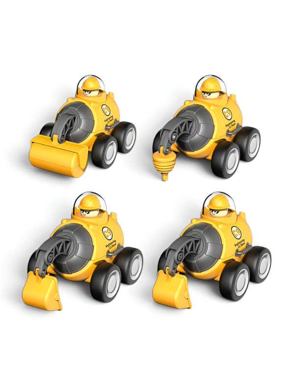 Mini Engineering Construction Vehicles (Set of 4) – Friction-Powered Educational Toddler Playset MD700