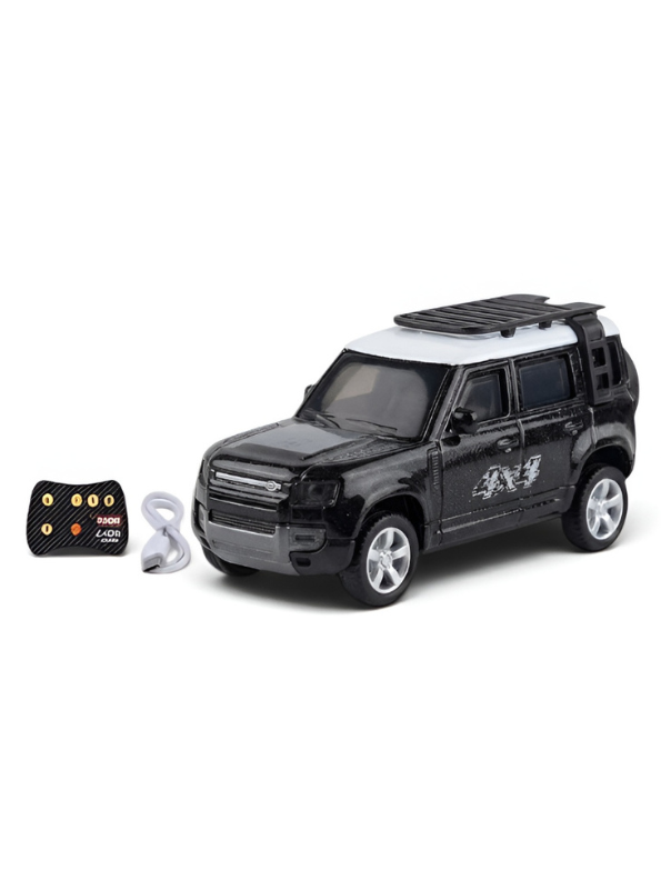 Mini Land Rover Defender 4x4 | Black Scale 1:64 RC Toy Car with Remote Control & Acrylic Display Box MD5