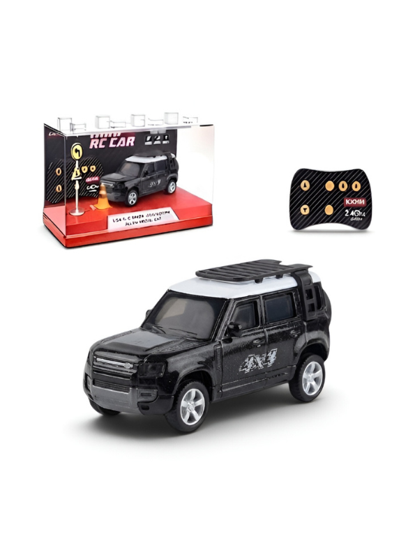 Mini Land Rover Defender 4x4 | Black Scale 1:64 RC Toy Car with Remote Control & Acrylic Display Box MD5