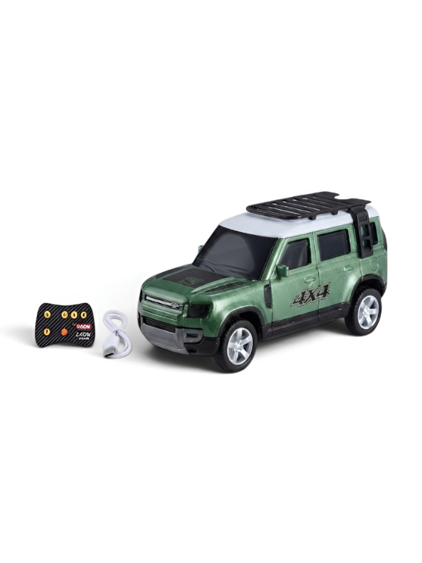 Mini Land Rover Defender 4x4 | Green Scale 1:64 RC Toy Car with Remote Control & Acrylic Display Box MD5