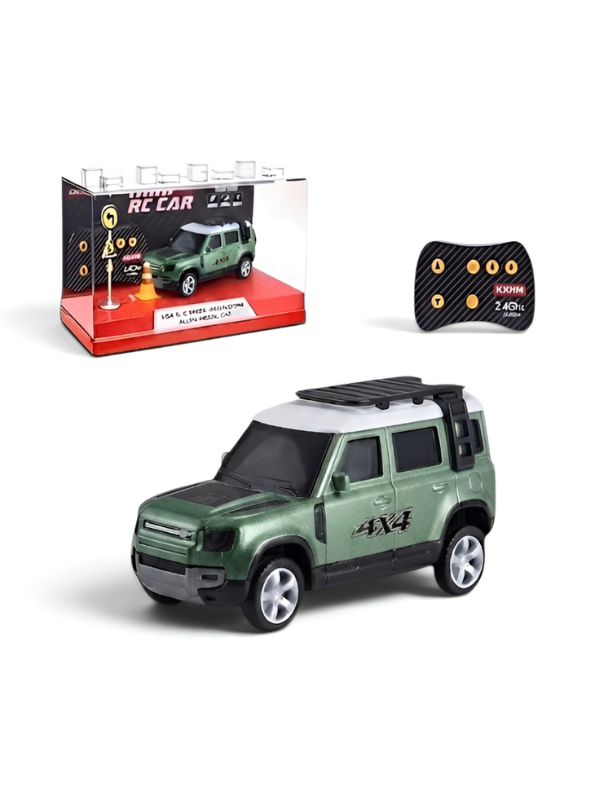 Mini Land Rover Defender 4x4 | Green Scale 1:64 RC Toy Car with Remote Control & Acrylic Display Box MD5
