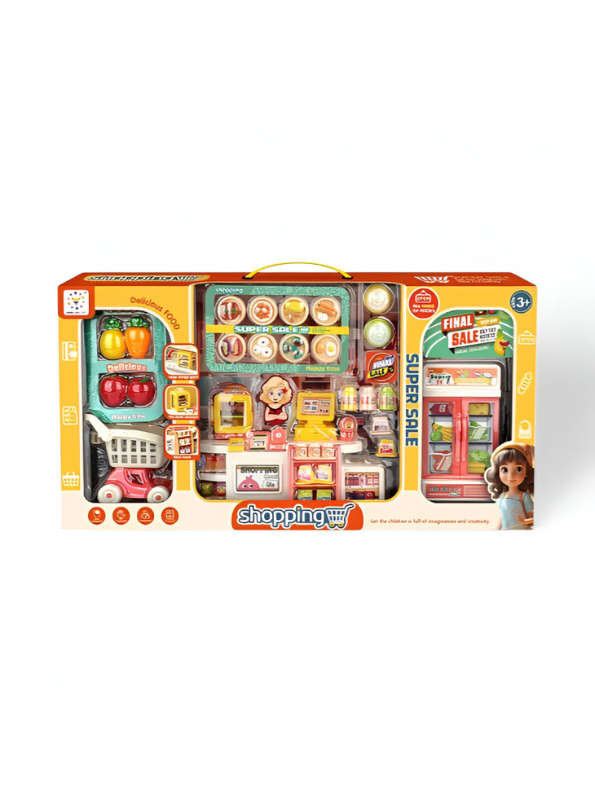 MiniMart – Kids Supermarket Play Set l Shopping Cart, Cash Register & Toy Food | Pretend Grocery Store Playset for Children NX15248.