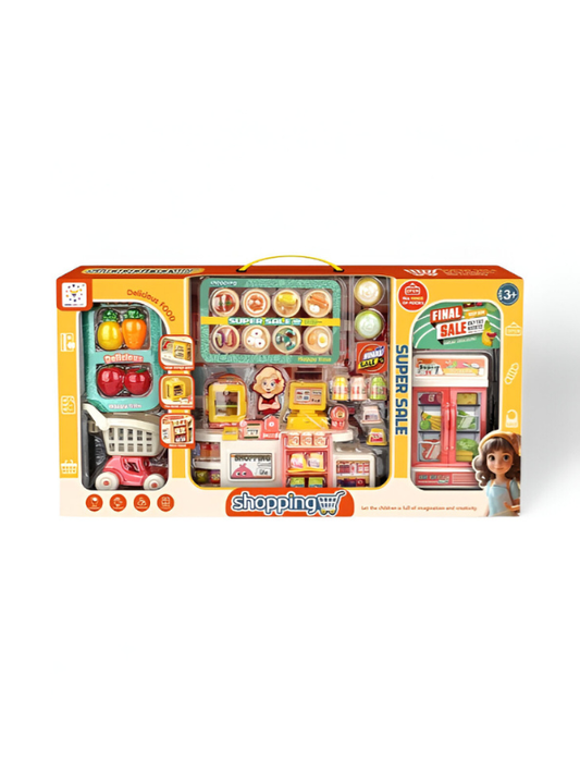 MiniMart – Kids Supermarket Play Set l Shopping Cart, Cash Register & Toy Food | Pretend Grocery Store Playset for Children NX15248.