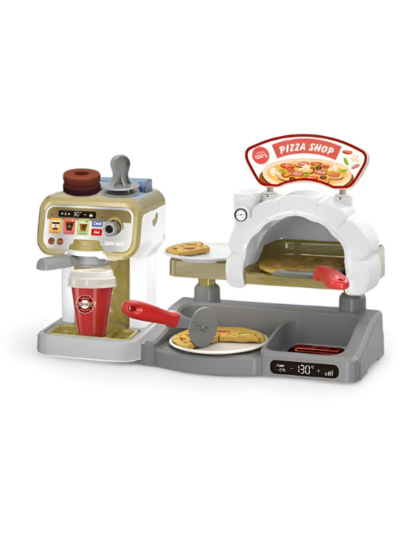 Mini Pizza Shop Play Set  –  Pretend Pizza Oven, Coffee Maker & Cash Register Toy Kitchen for Kids LMI15728.