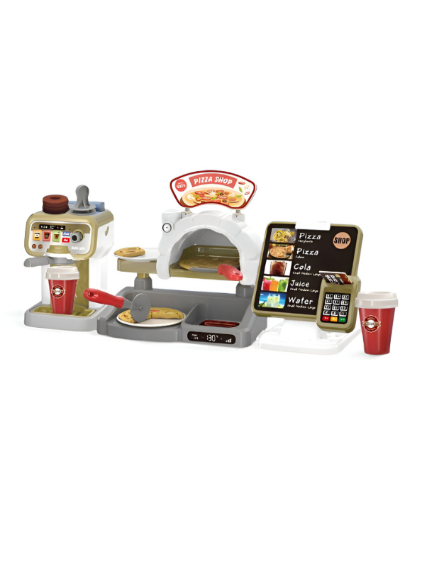 Mini Pizza Shop Play Set  –  Pretend Pizza Oven, Coffee Maker & Cash Register Toy Kitchen for Kids LMI15728.