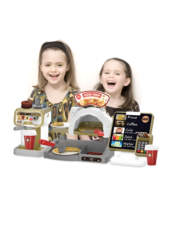Mini Pizza Shop Play Set  –  Pretend Pizza Oven, Coffee Maker & Cash Register Toy Kitchen for Kids LMI15728.