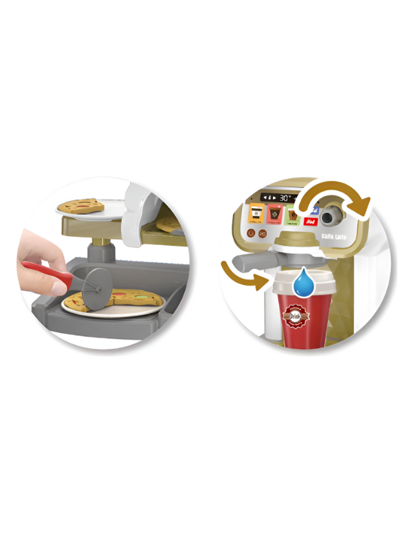Mini Pizza Shop Play Set  –  Pretend Pizza Oven, Coffee Maker & Cash Register Toy Kitchen for Kids LMI15728.