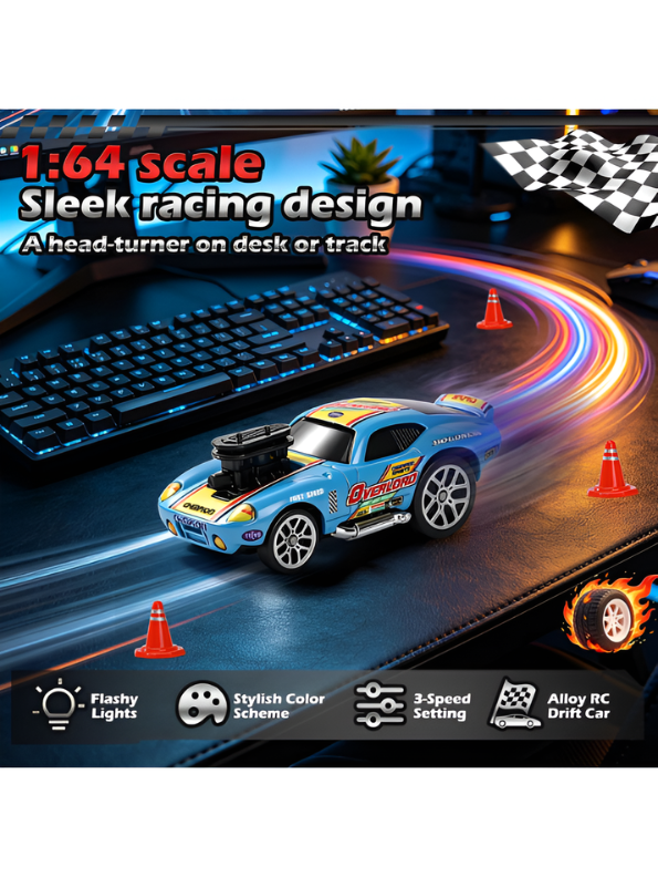 Mini Pocket RC Blue Muscle Car 2.4GHz 1:64 Scale Fast Remote Control Drift Car MD17