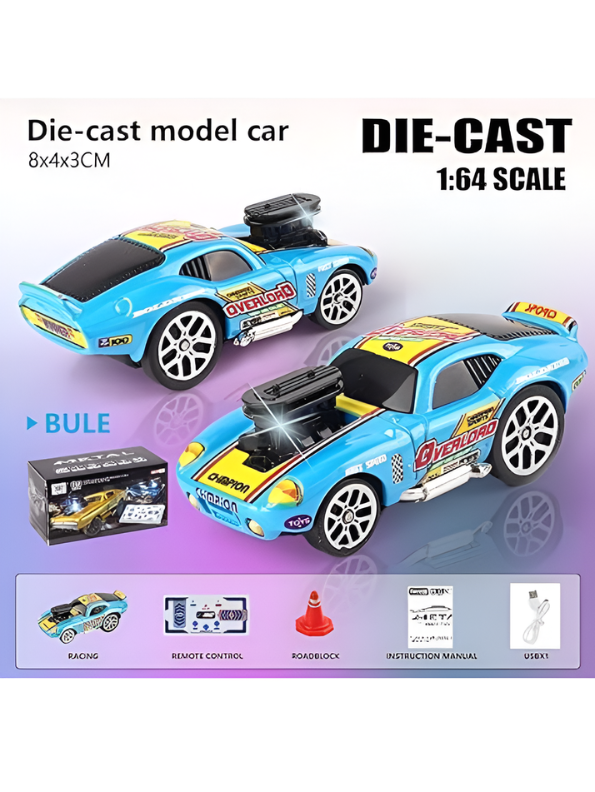 Mini Pocket RC Blue Muscle Car 2.4GHz 1:64 Scale Fast Remote Control Drift Car MD17