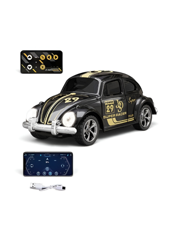 Mini RC Beetle Car – 2.4GHz Remote & App Controlled, Alloy Body Pocket-Sized Mini Racing Car Classic Black MD549.