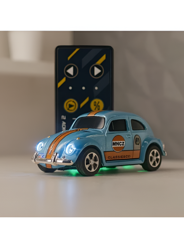 Mini RC Beetle Car – 2.4GHz Remote & App Controlled, Alloy Body Pocket-Sized Mini Racing Car Classic MNCZ Blue MD549.