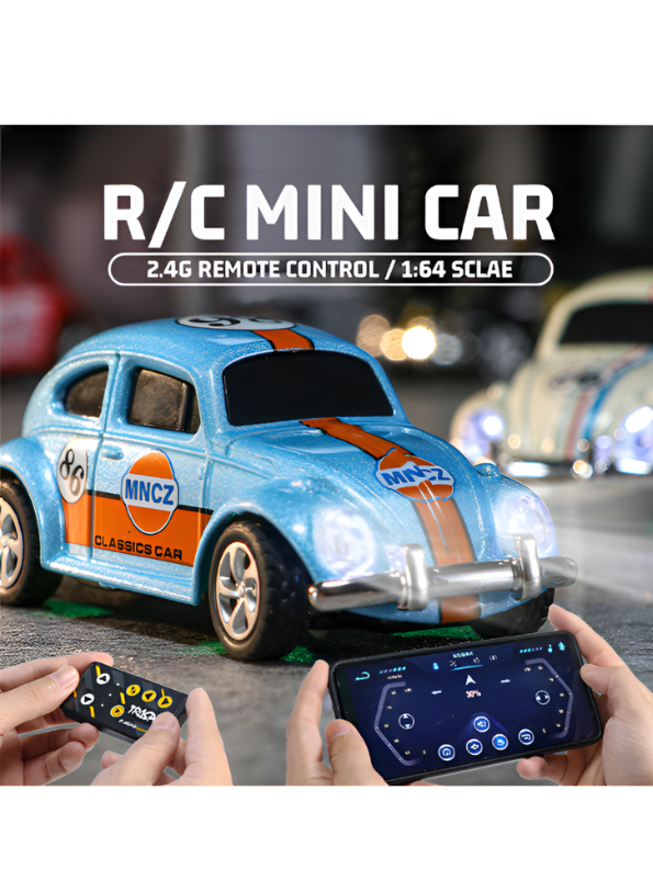 Mini RC Beetle Car – 2.4GHz Remote & App Controlled, Alloy Body Pocket-Sized Mini Racing Car Classic MNCZ Blue MD549.