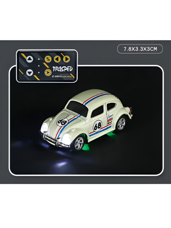 Mini RC Beetle Car – 2.4GHz Remote & App Controlled, Alloy Body Pocket-Sized Mini Racing Car Classic White MD549.