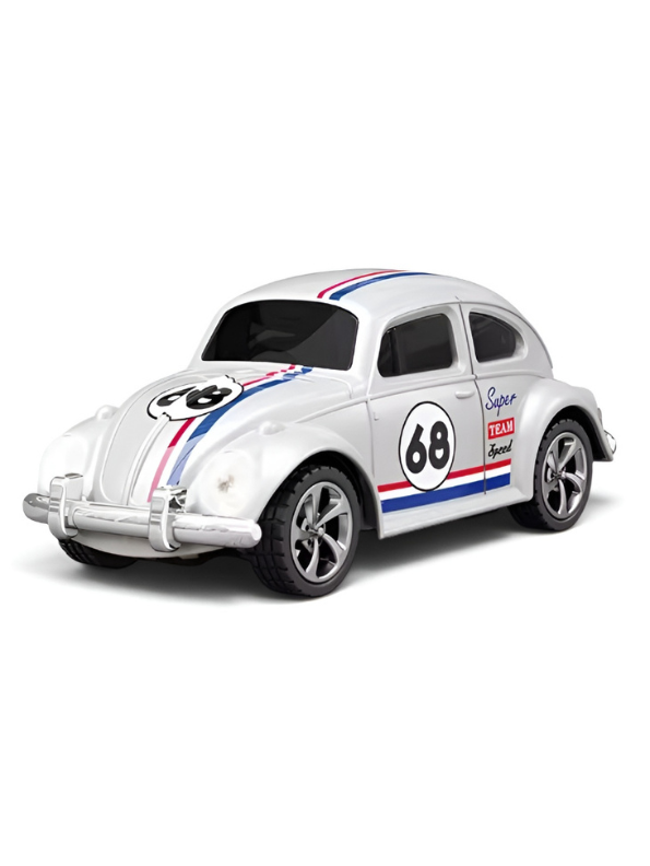Mini RC Beetle Car – 2.4GHz Remote & App Controlled, Alloy Body Pocket-Sized Mini Racing Car Classic White MD549.