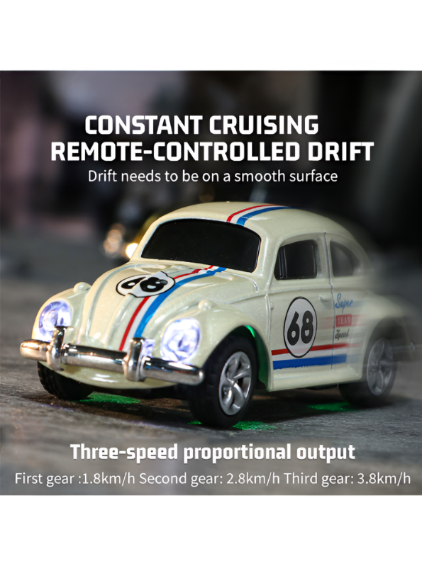 Mini RC Beetle Car – 2.4GHz Remote & App Controlled, Alloy Body Pocket-Sized Mini Racing Car Classic White MD549.
