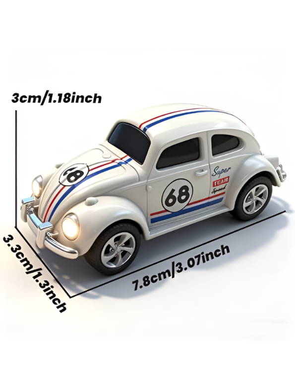 Mini RC Beetle Car – 2.4GHz Remote & App Controlled, Alloy Body Pocket-Sized Mini Racing Car Classic White MD549.