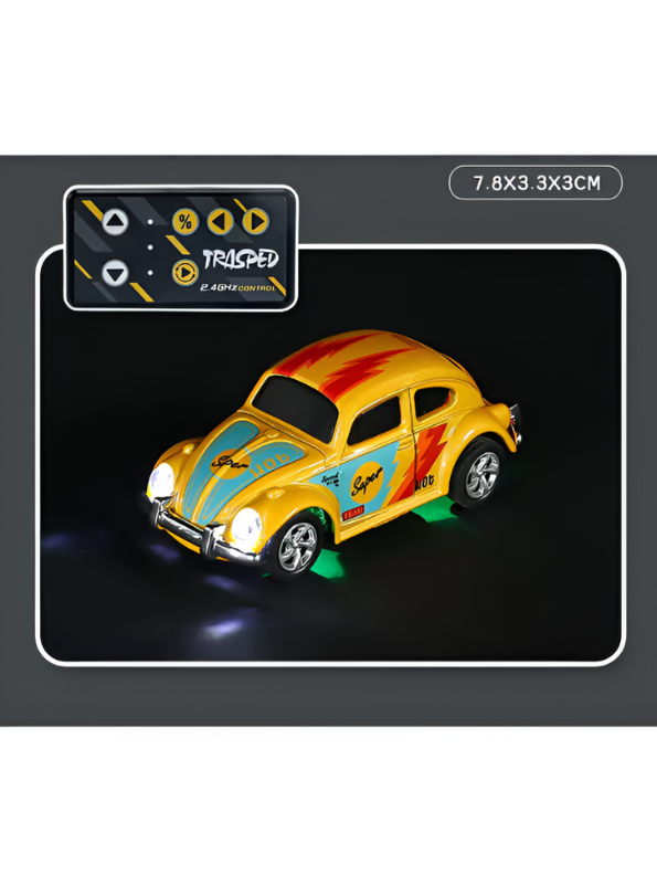 Mini RC Beetle Car – 2.4GHz Remote & App Controlled, Alloy Body Pocket-Sized Mini Racing Car Yellow MD549.