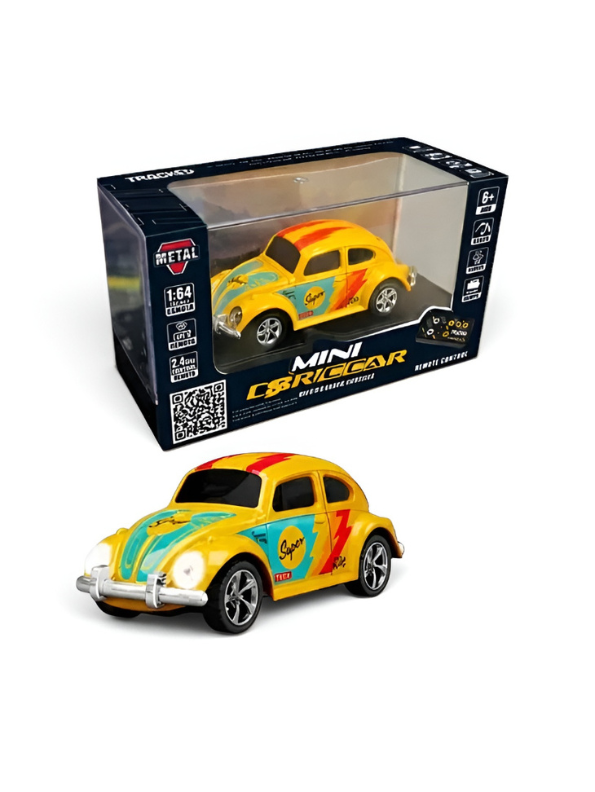 Mini RC Beetle Car – 2.4GHz Remote & App Controlled, Alloy Body Pocket-Sized Mini Racing Car Yellow MD549.