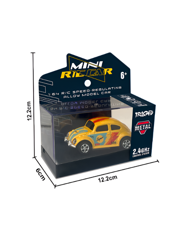 Mini RC Beetle Car – 2.4GHz Remote & App Controlled, Alloy Body Pocket-Sized Mini Racing Car Yellow MD549.