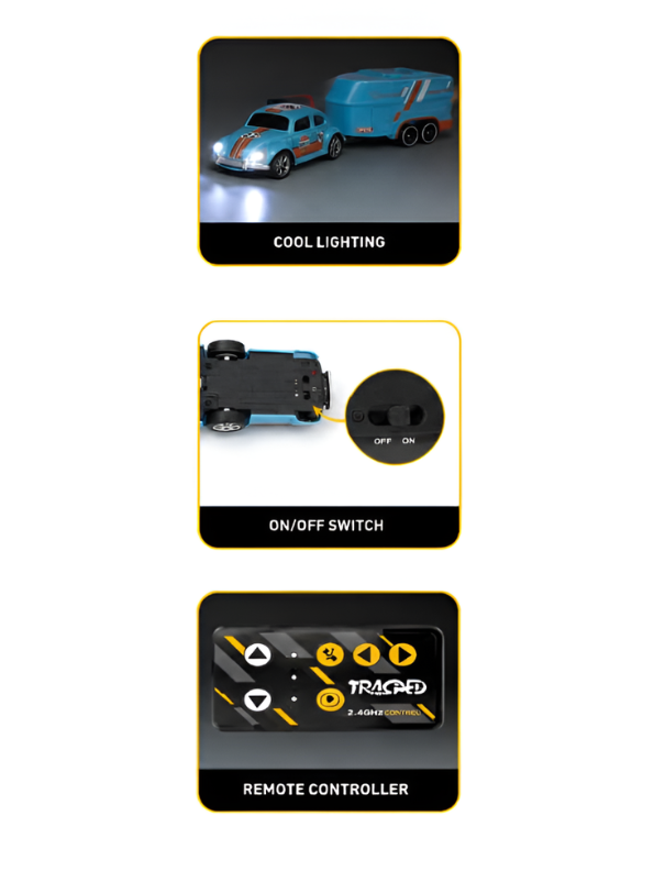 Mini RC Classic Volkswagen Beetle with Detachable Trailer | 2.4GHz Remote Control Die-Cast Toy Car & with Acrylic Display Box MD572