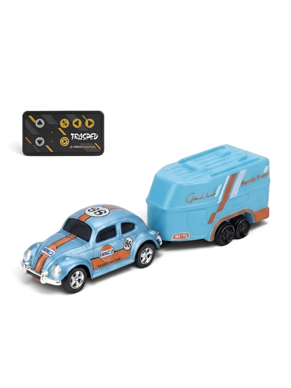 Mini RC Classic Volkswagen Beetle with Detachable Trailer | 2.4GHz Remote Control Die-Cast Toy Car & with Acrylic Display Box MD572