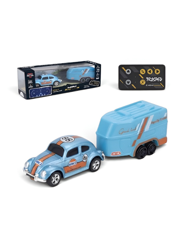 Mini RC Classic Volkswagen Beetle with Detachable Trailer | 2.4GHz Remote Control Die-Cast Toy Car & with Acrylic Display Box MD572