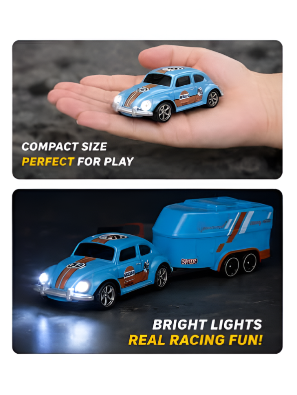 Mini RC Classic Volkswagen Beetle with Detachable Trailer | 2.4GHz Remote Control Die-Cast Toy Car & with Acrylic Display Box MD572