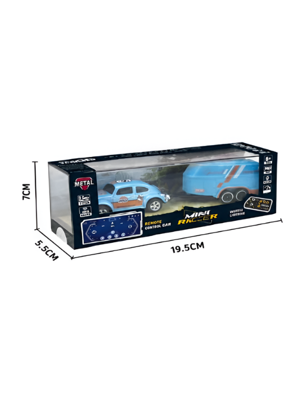 Mini RC Classic Volkswagen Beetle with Detachable Trailer | 2.4GHz Remote Control Die-Cast Toy Car & with Acrylic Display Box MD572