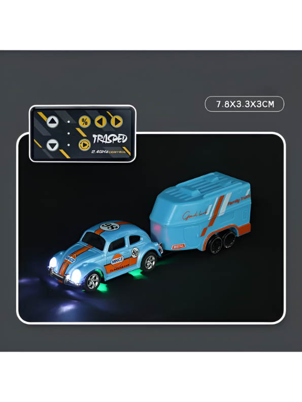 Mini RC Classic Volkswagen Beetle with Detachable Trailer | 2.4GHz Remote Control Die-Cast Toy Car & with Acrylic Display Box MD572