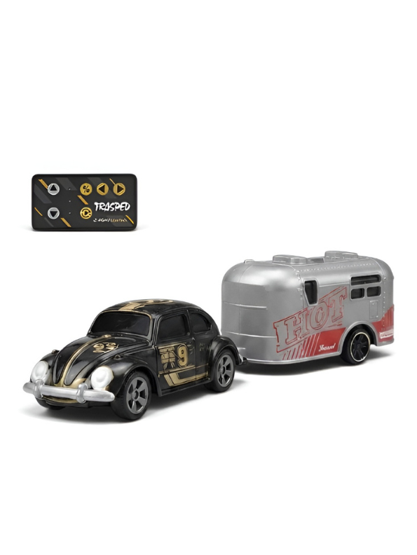Mini RC Classic Volkswagen Beetle with Detachable Trailer | Black 2.4GHz Remote Control Die-Cast Toy Car & with Acrylic Display Box MD572