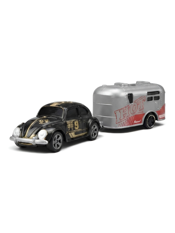 Mini RC Classic Volkswagen Beetle with Detachable Trailer | Black 2.4GHz Remote Control Die-Cast Toy Car & with Acrylic Display Box MD572