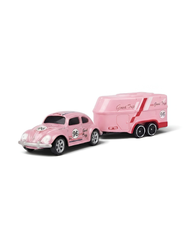 Mini RC Classic Volkswagen Beetle with Detachable Trailer | Pink 2.4GHz Remote Control Die-Cast Toy Car & with Acrylic Display Box MD572