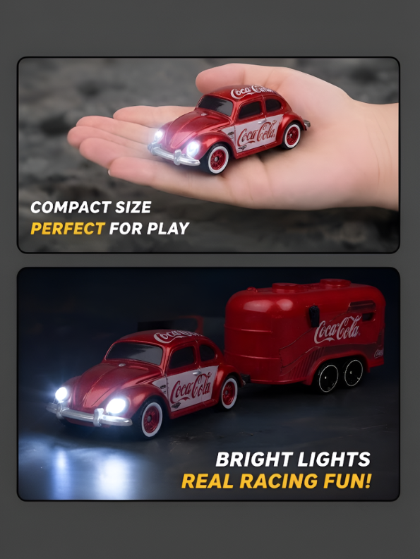 Mini RC Classic Volkswagen Beetle with Detachable Trailer | Red 2.4GHz Remote Control Die-Cast Toy Car & with Acrylic Display Box MD572