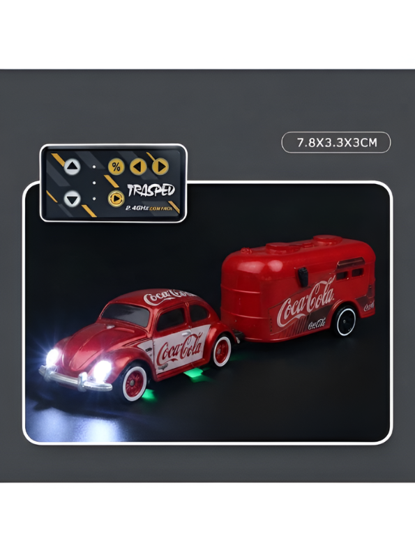 Mini RC Classic Volkswagen Beetle with Detachable Trailer | Red 2.4GHz Remote Control Die-Cast Toy Car & with Acrylic Display Box MD572