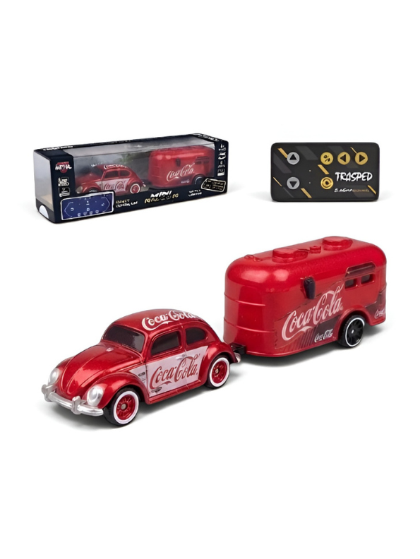 Mini RC Classic Volkswagen Beetle with Detachable Trailer | Red 2.4GHz Remote Control Die-Cast Toy Car & with Acrylic Display Box MD572