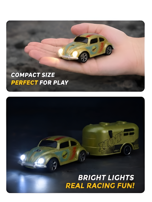Mini RC Classic Volkswagen Beetle with Detachable Trailer | Yellow 2.4GHz Remote Control Die-Cast Toy Car & with Acrylic Display Box MD572