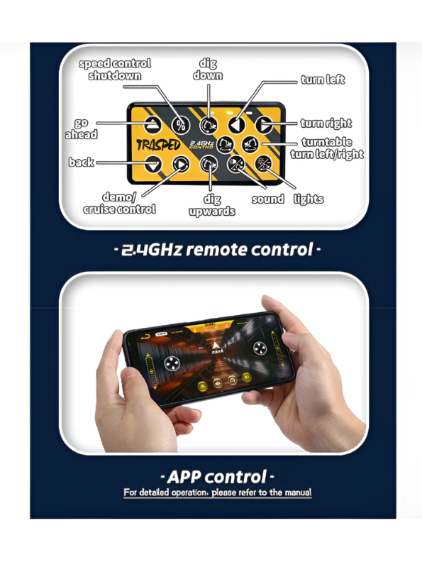 Mini RC Excavator Toy | 2.4G & App Control Pocket Construction Truck TV7309