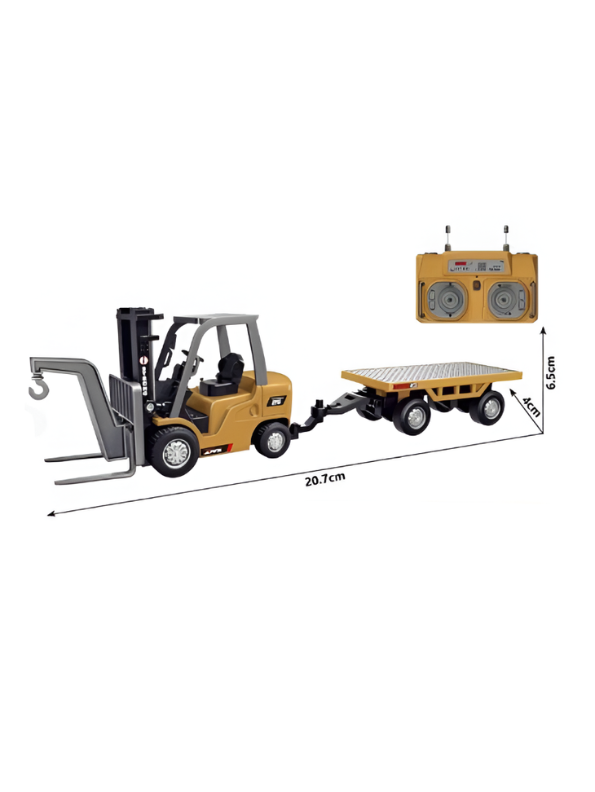 Mini RC Forklift Toy - 1:64 Scale Remote Control Forklift with Detachable Flatbed Trailer MD551.
