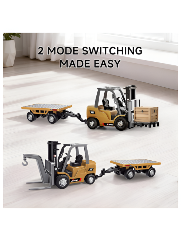 Mini RC Forklift Toy - 1:64 Scale Remote Control Forklift with Detachable Flatbed Trailer MD551.
