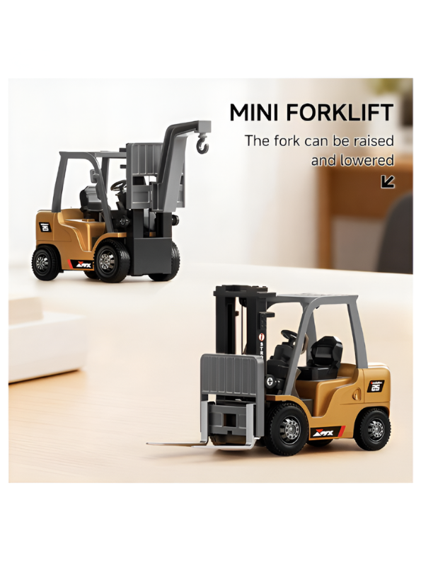 Mini RC Forklift Toy - 1:64 Scale Remote Control Forklift with Detachable Flatbed Trailer MD551.