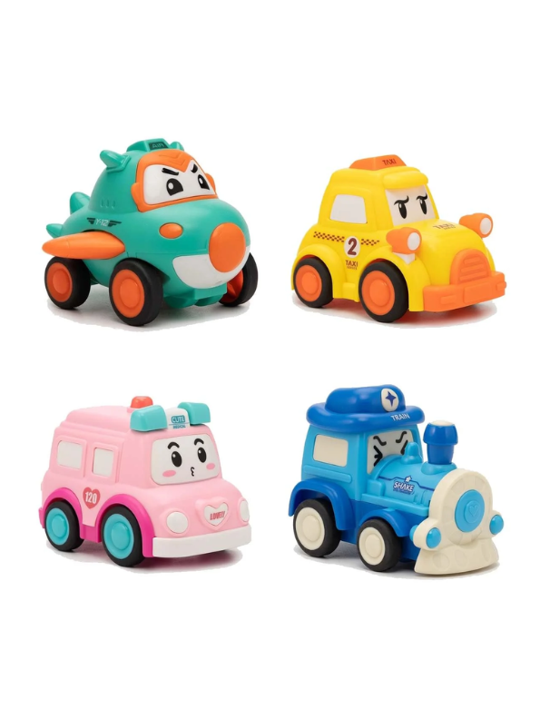 Mini Rescue Team - Pack of 4 Pull-Back Vehicle Toy Set with Taxi, Ambulance, Train & Monster Car for Kids LMI15384 .