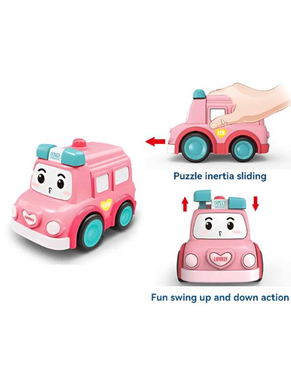 Mini Rescue Team - Pack of 4 Pull-Back Vehicle Toy Set with Taxi, Ambulance, Train & Monster Car for Kids LMI15384 .