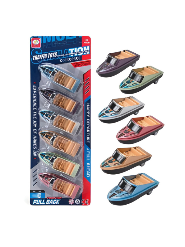 Mini Speed Boats – 6-Pack Pull Back Motorboat Toys for Kids | Water Play Vehicles Set LMI13905.