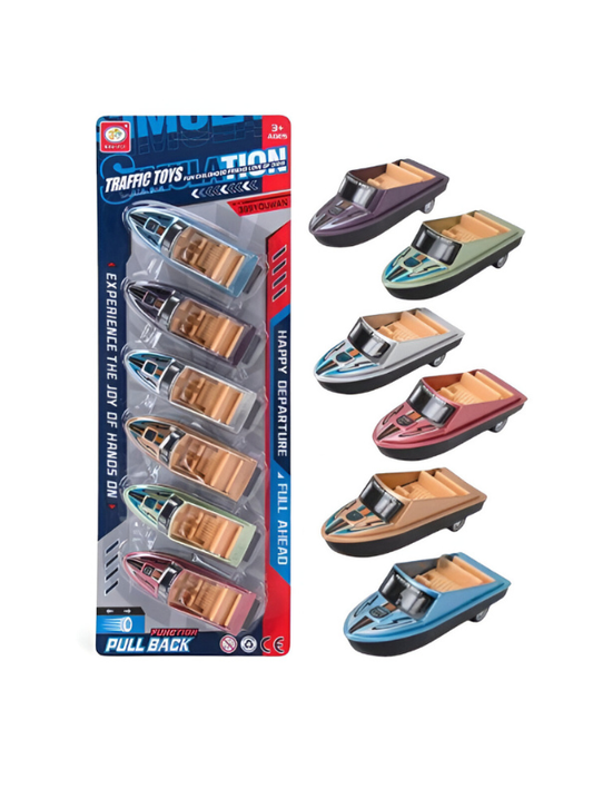 Mini Speed Boats – 6-Pack Pull Back Motorboat Toys for Kids | Water Play Vehicles Set LMI13905.
