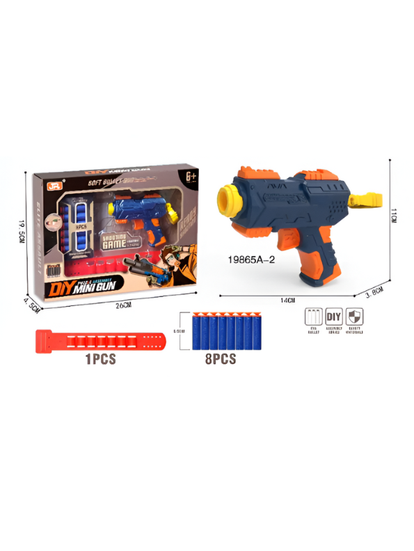 Mini Toy Gun Set for Kids – DIY 8 Soft Bullet Blaster, Safe Shooting Game Blaster, Fun Outdoor Play Toy LMI15771.