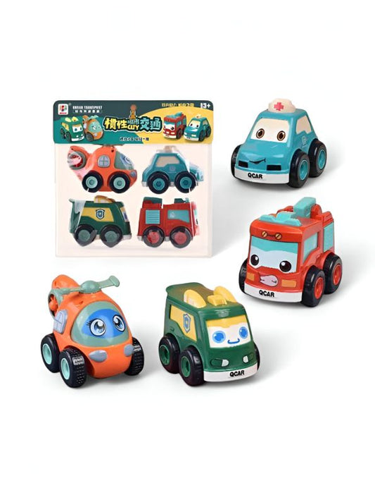 SpeedBuddies – Pack of 4 Pull-Back Cartoon Cars for Kids | Colorful Mini Friction Vehicles Toy Set for Boys & Girls LMI14750.