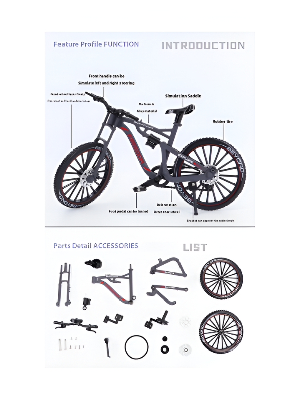 Miniature 1:8 Scale Diecast Alloy Mountain Bike Toy Model – Premium Collectible Showpiece (Black/red ) TV7264