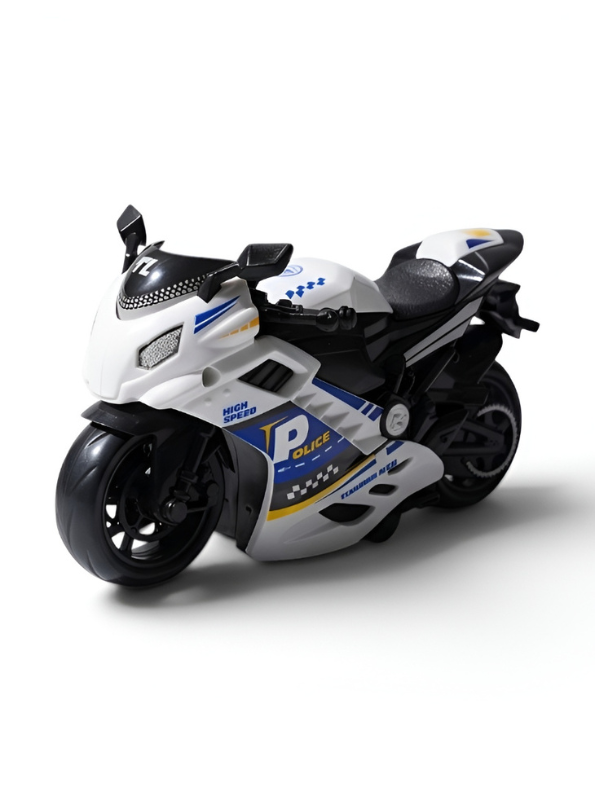 Miniature Police Sportbike – White Collectible Motorcycle Toy Model For Kids TV4757