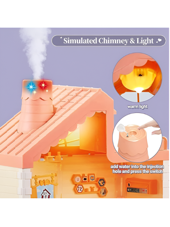 Miniature Princess Cottage Dollhouse Play Set with Misting Chimney, Garden Swing, Furniture & Doll – Gift Set for Kids MD742