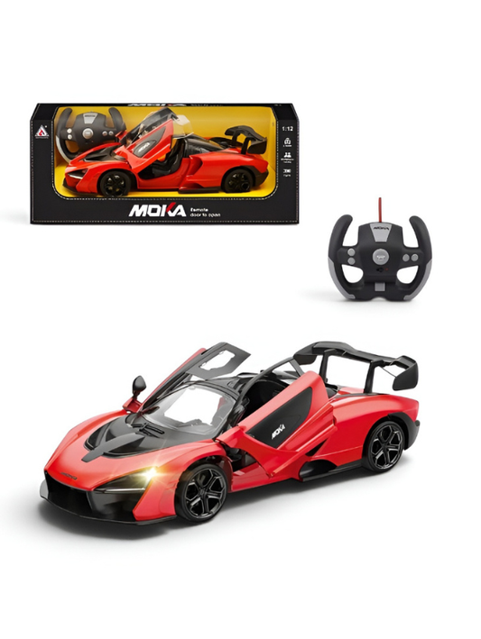 Moka Remote Control Supercar with Opening Doors, 1:12 Scale LED Lights & 2.4GHz Steering Wheel Remote TV5597